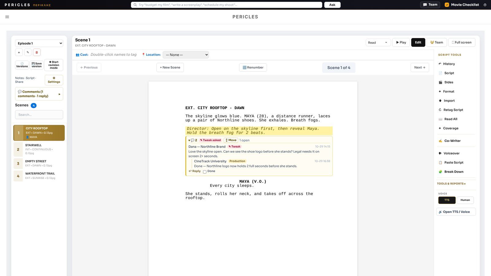 Screenplay editor