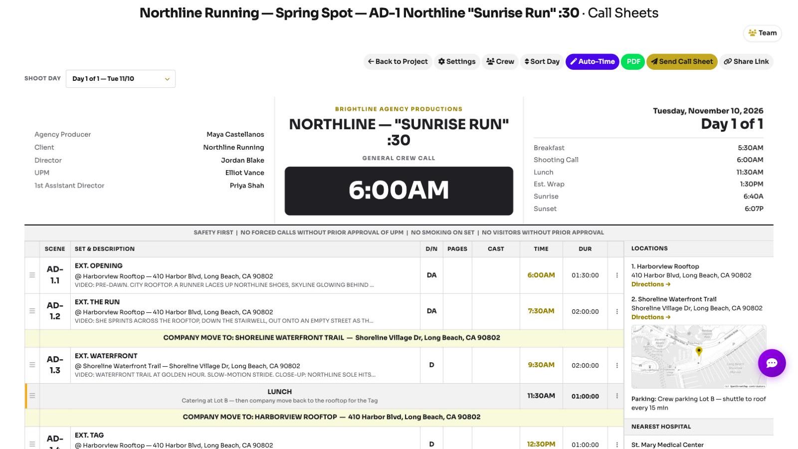 Call sheet